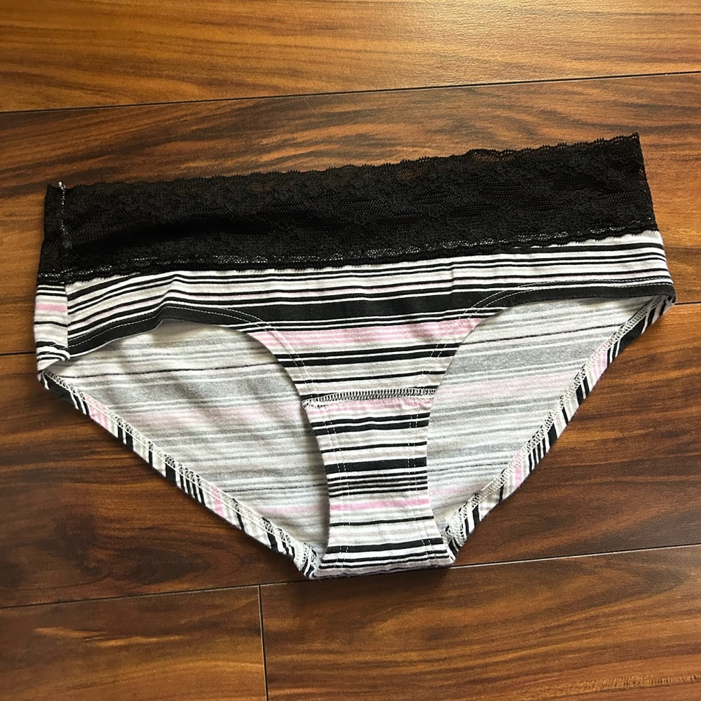 Victoria's Secret Black Lace Striped Panties
